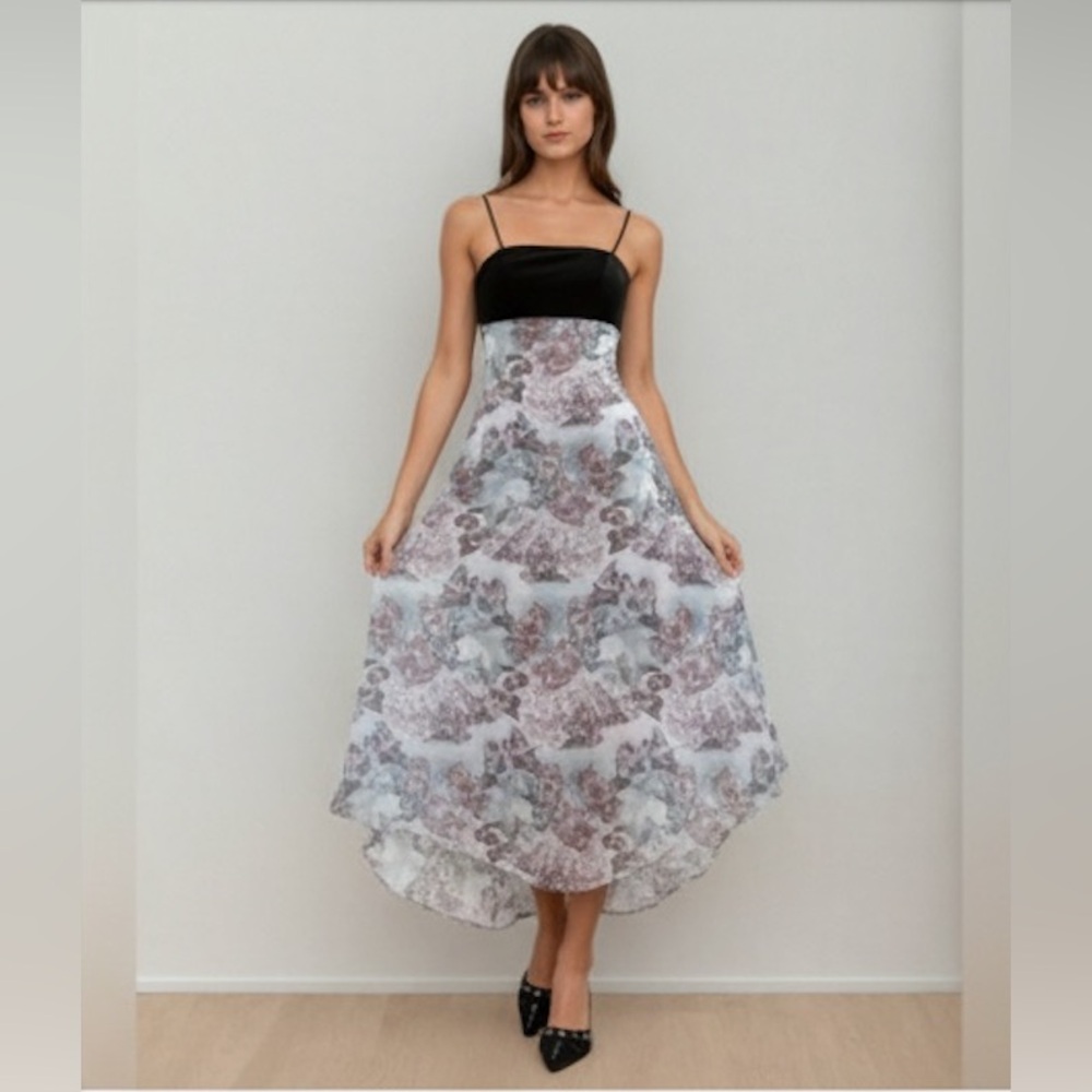Asymmetric Hem Angel Printed Spaghetti Strap Dress